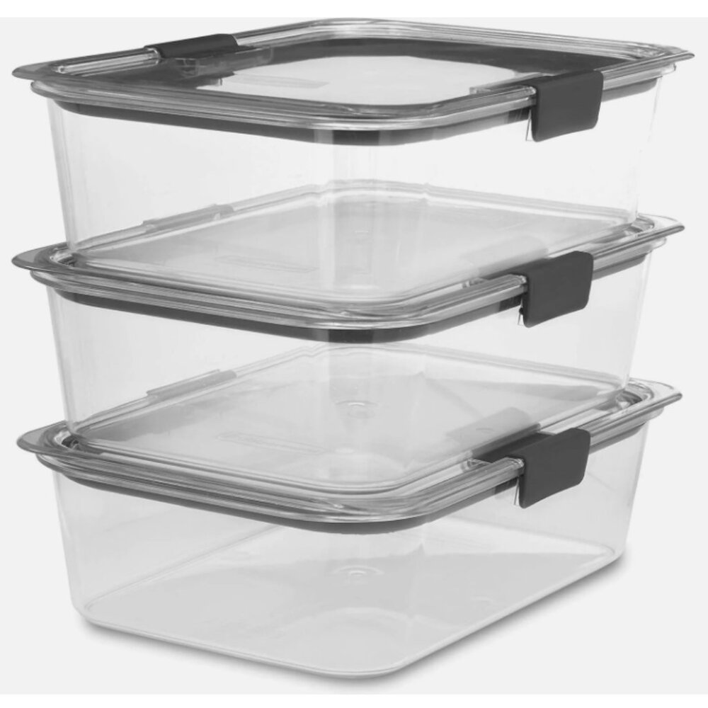 NEW! Rubbermaid Brilliance Food Storage Container, Large, 9.6 Cup, Clear, 3 Pack